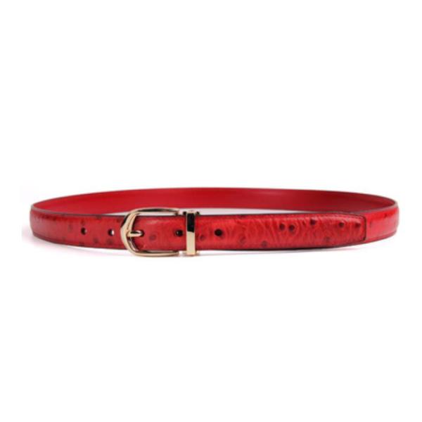 Buy Red 125cm Womens Ostrich Leather Belt With Gold Buckle at wholesale prices