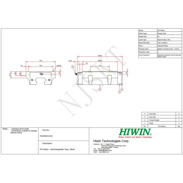 HIWIN HGW65HC Linear Guideway 65mm Blocks HG Slide Guide Bearing