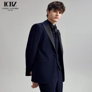Weaving method woven Woolen Cloth Fabric end Men's Navy Blue Suit for Groom's