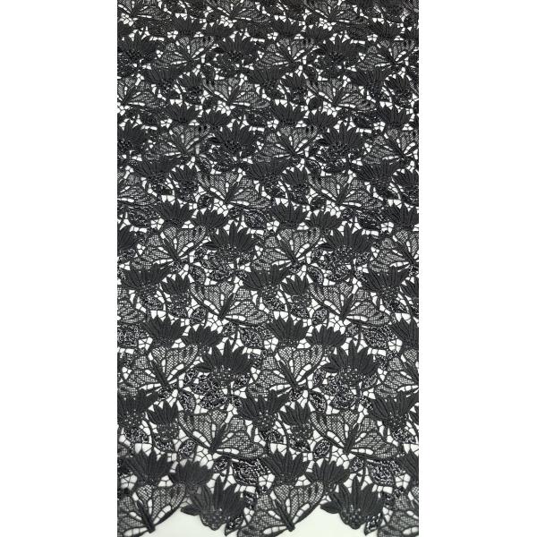 Black Leafy Embroiedered Fabric with Laser irregular Edges Sheer Romantic Lace for Wedding Veils and Dresses