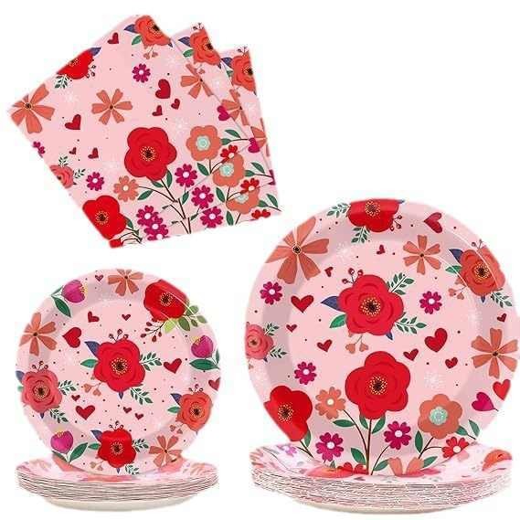 Tea Theme Disposable Tableware Set Flower Design Paper Plates Party Supplies Wedding Dinnerware Plate Set