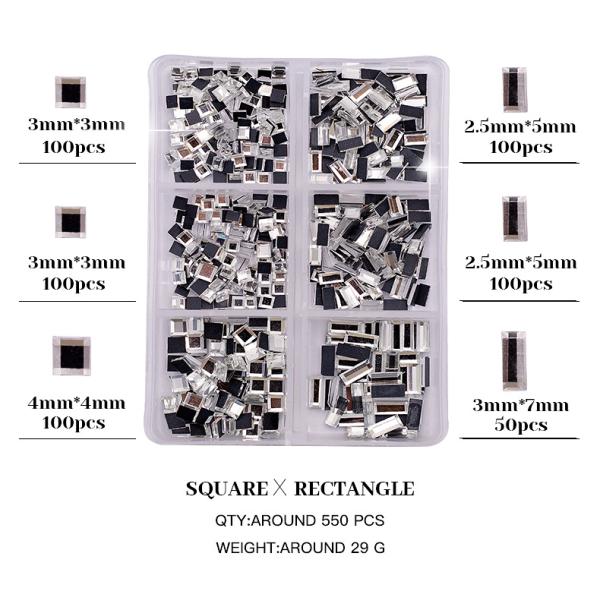 Nail SPA 6 Grid Mix Flat Bottomed Glass Shaped Drill Crystal Multi Shape Glass Diamonds