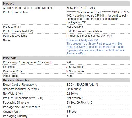 6ES7441-1AA04-0AE0 6ES7 441-1AA04-0AE0 Siemens Communications Module