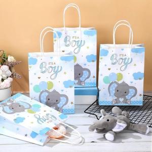 CMYK 4 Color Offset Printing Small Blue Party Shopping Tote Kraft Paper Bag for