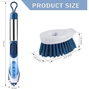 Stainless Steel Handle Dish Brush With Soap Dispenser Rotating Design