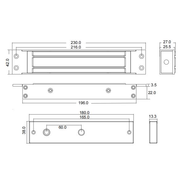 EL280M flush mounted Magnetic Lock 280 Series: CCA(220KG)/COPPER(240KG) electric magnetic lock For Access Control