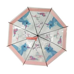 19 inches Kids Compact Umbrella with POE Fabric and Unicorn Printing Incidental Whistle