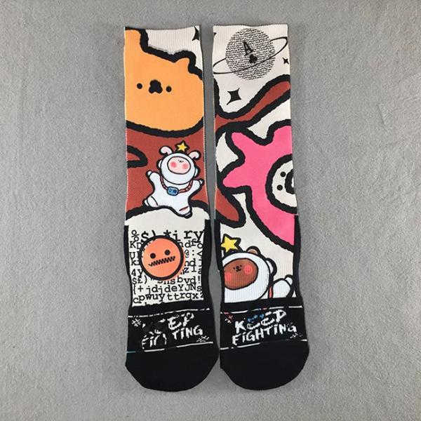 Cartoon Half Terry Sublimation Printed Socks Breathable Cotton Custom