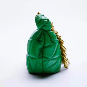 Quilted Green Womens Leather Bag OEM Thick Chain Shoulder Bag