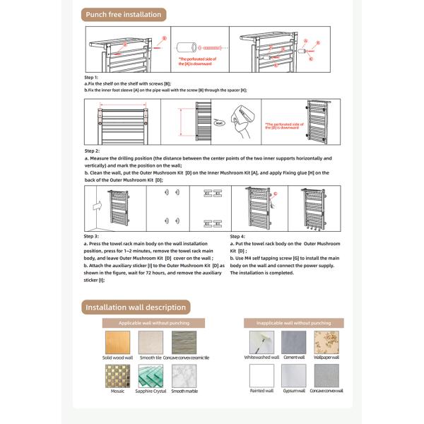 Water and Electric Heated Dual Towel Rail Rack for Wall Mounted Bathroom Installation