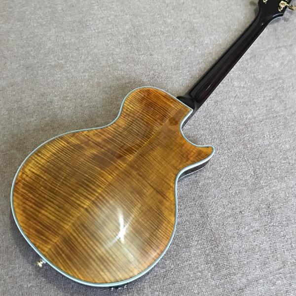 New high quality Custom LP left hand electric guitar, Ebony guitar, Flame Maple Top & Back, Double F hole, free shipping