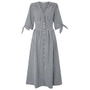 Black and White Gingham Midi Dress Summer Ladies