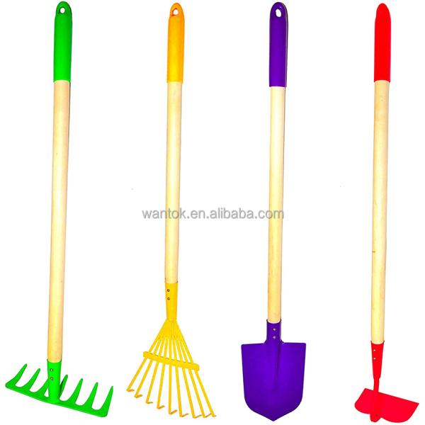 Straight Handle Wooden Kids Garden Tool Set 4pcs Set for Children Customized Color