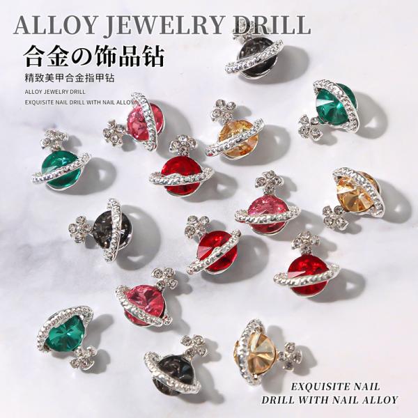 Alloy Jewelry Planet Nail Art Charms with Luxury Diamond Stones and Crystal Rhinestones