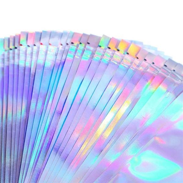 Small Mylar Plastic Biodegradable Heat Sealing Zipper Three Sides Food Packaging Holographic Bag