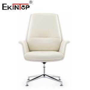 Butterfly Mechanism White Leather Chair Rotate And Adjust Height