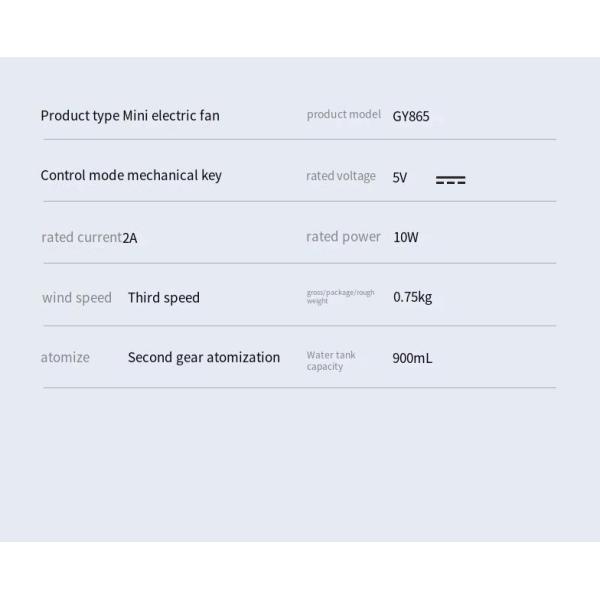 Household Mini 900 ml Air Conditioning Fan Portable USB Rechargeable Spray Air Cooler