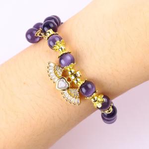 8mm Crystal Purple Cat Eye Bead Polished Gemstone Stretch Bracelets