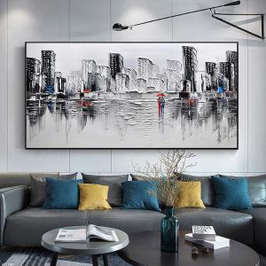 Handmade Canvas Abstract Landscape Oil Painting 6 Color Modern Panoramic City