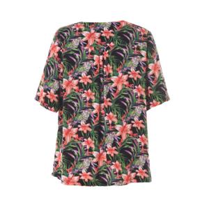 Pleat Eye Catching  Ladies Fashion Tops With Printed Color V Neck For Summer