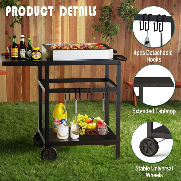 Metal Plant Fiber Type Outdoor Grill Cart Double-Shelf BBQ Table with Multifunctional
