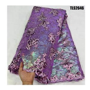 Quality Fancy Sequin Embroidery Mesh French African Lace Fabric for Ceremony Dress Abaya Dubai for sale