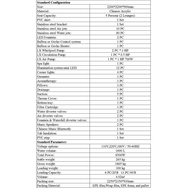 Square Shape Freestanding Spa Tub , 1600 L Water Volume Saltwater Hot Tub