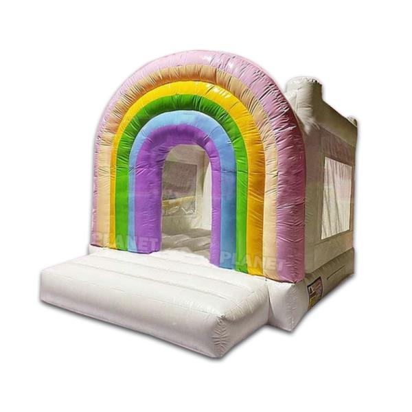 PVC tarpaulin outdoor party rental Inflatable Rainbow bouncer with slide kids combo bounce house