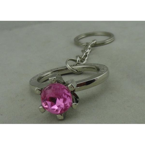 Purple Rhinestone Promotional KeyChain With Chrome Plating , Full Relief Design