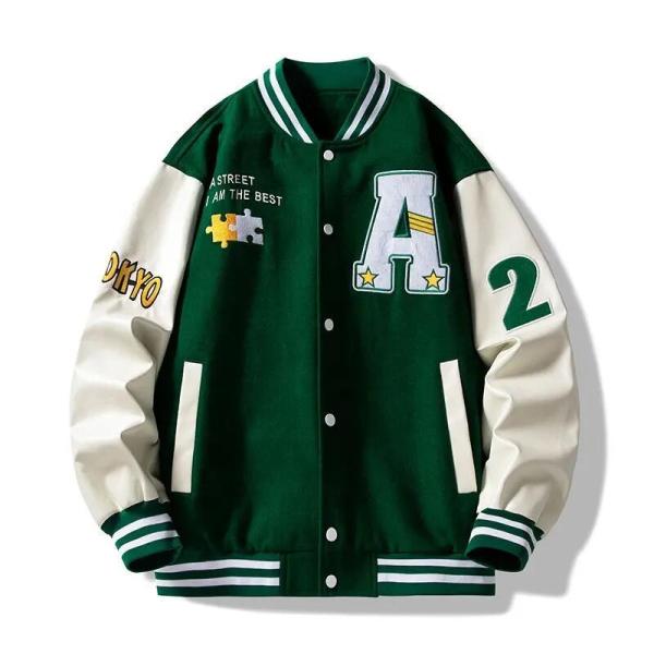 Custom Logo Baseball Loose Casual Varsity Sport Jersey Jacket Green Blue Baseball Jacket for Men
