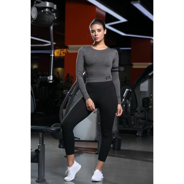 Cropped Hem Yoga Long Sleeve Tops Anti Bacterial Sustainable