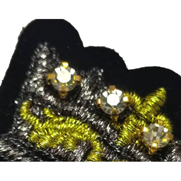 High Class Gold Silver Metallic Crown Patch With Rhinestone On Velveteen For Jeans Jacket