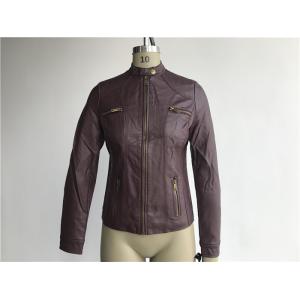Quality Burgundy Pu Leather Coat / Biker Jacket With Triple Stitching Tw77492 for sale