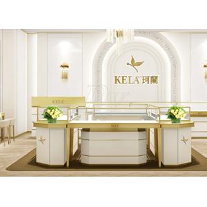 China Rectangle Jewelry Showroom Display Cabinets Gold Stainless Steel Wood Material on sale