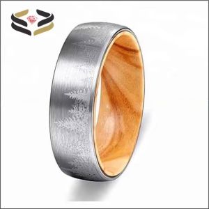 8mm Silver Tungsten Ring showcasing Olive Wood Interior and Forest Laser