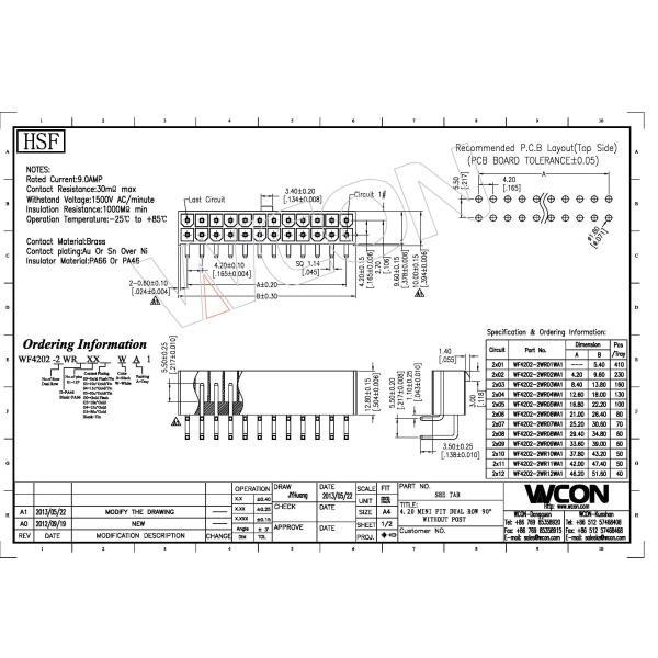 Right Angle Wire To Board 4.2mm Pitch Connector Wafer Printed Circuit Board Connector