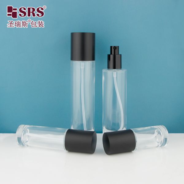 GL021 30ml 50ml 100ml 120ml Clear Mold Glass Lotion Pump Bottle With Black Cap Customized