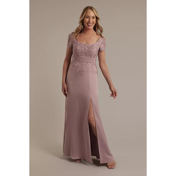 Exquisite Embroidered Zipper Short Sleeve Quartz Satin Split Slit Plus Size A