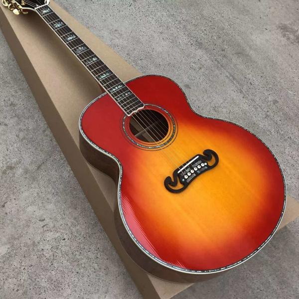 Custom 43 Inch Cherryburst Solid Spruce Top Abalone Inlays Maple and Koa Back Side Acoustic Guitar