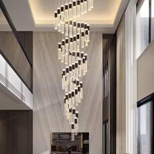 Beautiful Crystal Villa Rotating Staircase Pendant Light Modern Simple Hotel