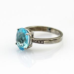 Sterling Silver Oval Blue Topaz Cubic Zirconia Ring Jewelry (F06)