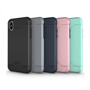 China China Factory Brushed Texture Protective Back Cover Case for iPhone X with Holder and Card Slot on sale
