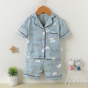Cartoon Elephant Print Pyjamas Breathable 2 Piece Button Up Pajamas