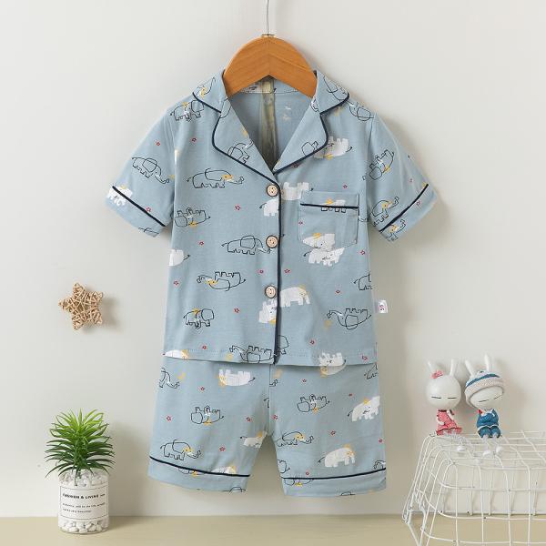 Buy Cartoon Elephant Print Pyjamas Breathable 2 Piece Button Up Pajamas at wholesale prices