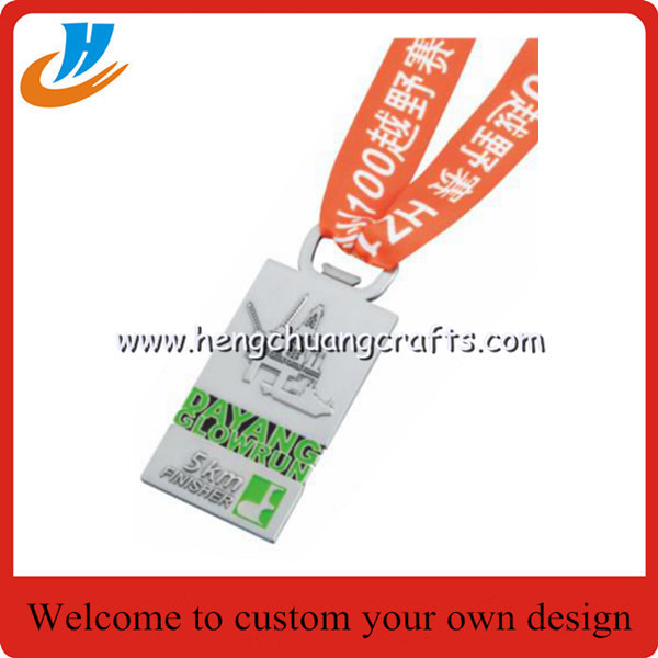 Antique silver 10K Running Medal With ribbon, Finisher metal medal with engrarved logo