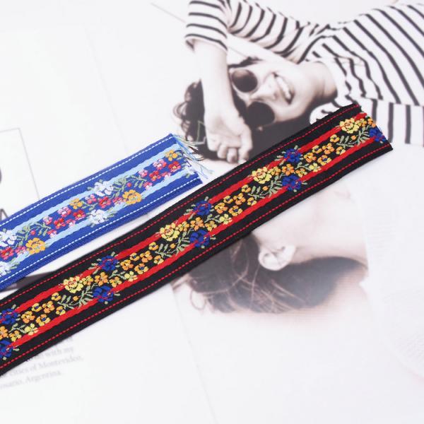 Blue Black Daisy Polyester 35mm Jacquard Ribbon Trim