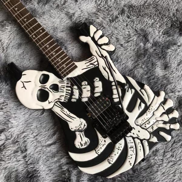 Top Quality 6 Strings Bones Black Skull Electric Guitar
