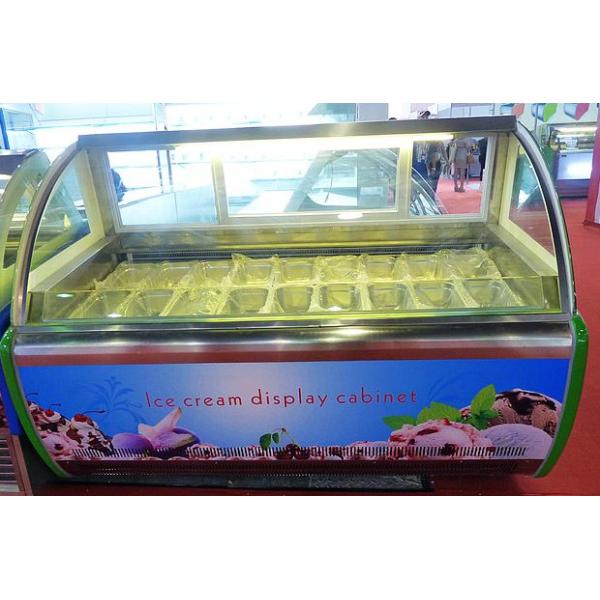 Ice Cream Display Freezer Curved Glass Door With Led Light Heating Wire