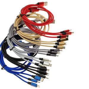 New Style 3 In 1 Fabric Braided 2A Fast Charging USB Data Cable USB Charging