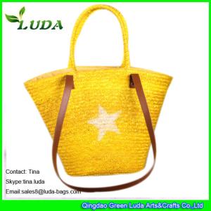 LUDA eco-friendly green handbags white star wheat straw tote shopping bag